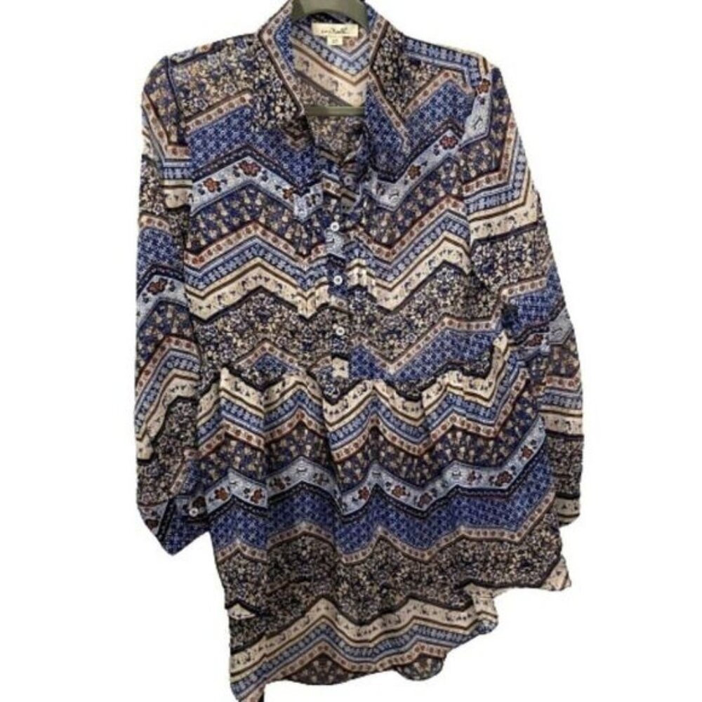 Simply Noelle Linen Blend Button‎ Down Tunic Floral S/M